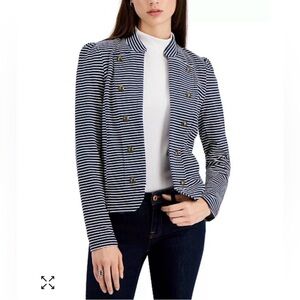 Tommy Hilfiger Women's Navy and White Striped Blazer Sz Medium